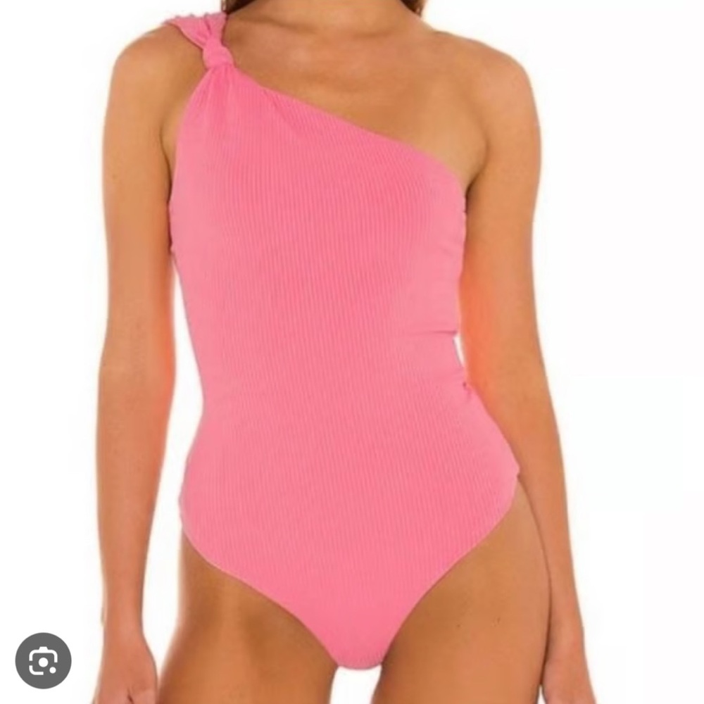 Lovers + Friends Vibrant Pink Ribbed Swimsuit